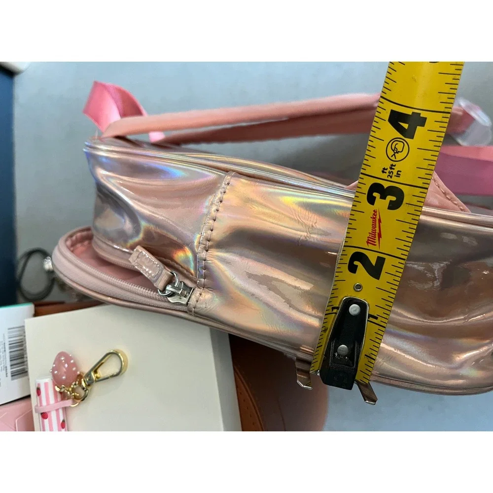 Pink Iridescent Holographic Mini Backpack Plush Animal Face Y2K Kawaii Kids Bag